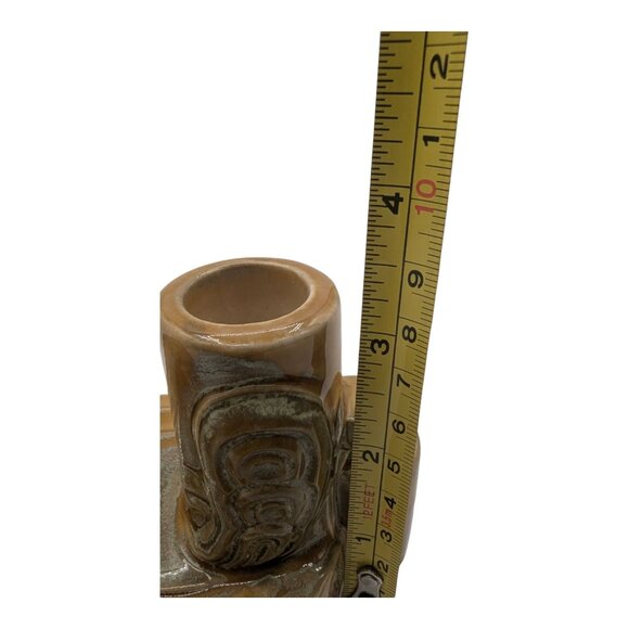 Vintage Ceramic Dual Taper Candle Holder Green Brown Double Candlestick - Picture 9 of 10